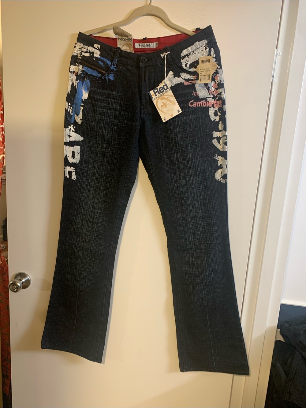 Indigo Black Flared Jeans with White & Blue Graphic Accents